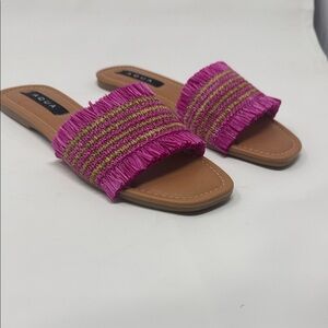Aqua Fuchsia and Beige Women's Slide Sandals
